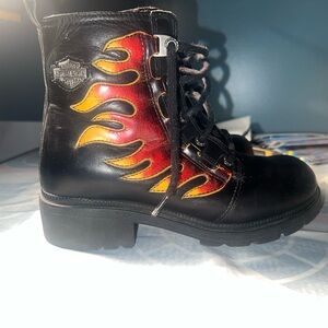 Harley-Davidson Black Boots with Red and Yellow Flames